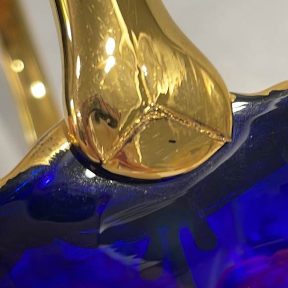 BOHEMIAN CRYSTAL BASKET 24K gold Moser Vintage Czech Cobalt Blue Enamel Painted - Picture 12 of 16